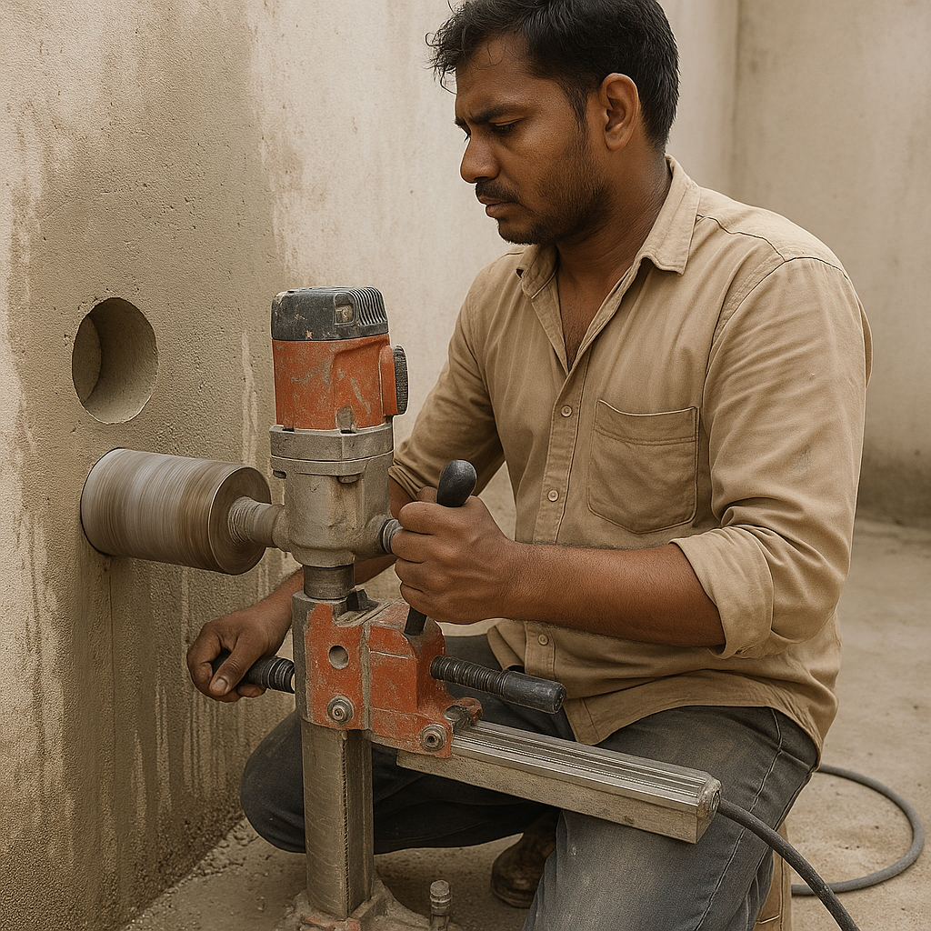 Professional core cutting service in Valsad, Gujarat - Expert concrete drilling contractor with diamond cutting equipment